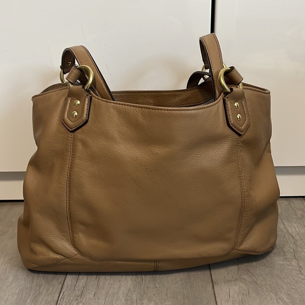 COACH Campbell Belle Genuine Leather Shoulder Bag in Dark Camel Brown - Picture 9 of 12